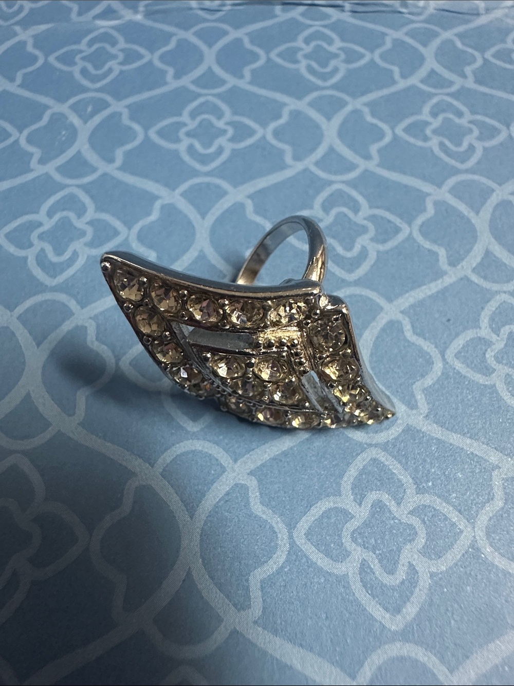 Crystal Wing Statement Ring - Silver Tone